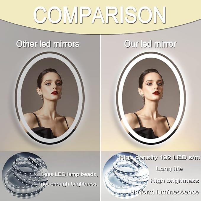 28 x 36 Inch Oval LED Vanity Mirror with Lights 3 Color Dimmable Memory Front Back Light 36 Oval Lighted Mirror for Bathroom Makeup Salon Wall Mount AntiFog 36in Ovals Smart Light up Mirrors