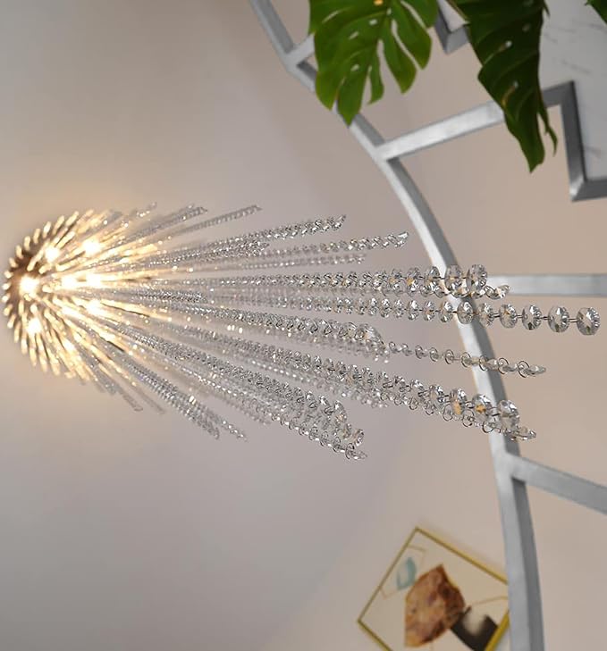 Flashing God H102'' High Ceiling Chandeliers for Entryway Modern Crystal Chandelier Large Foyer Chandeliers Modern Raindrop Chandelier for Villa Staircase,Pendant Light Fixtures