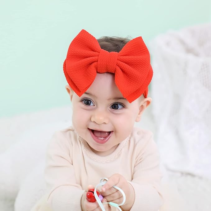 Cinaci 12 Pack Solid Candy Colors Stretchy Wide Nylon Headbands with Knot Big Hair Bow Elastic Headwraps Oversized Hair bands Large Hair Bows Hair Accessories for Baby Girls Infants Toddlers Kids