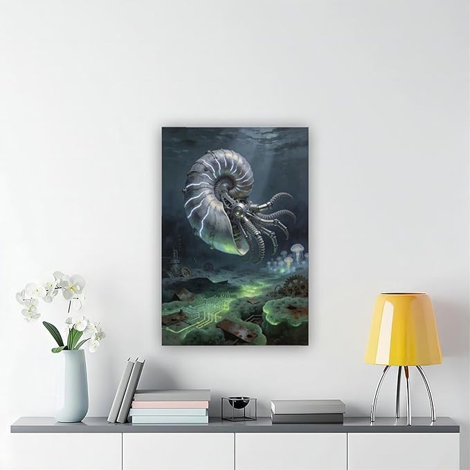 Framed Steampunk Mechanical Nautilus Wall Art - Underwater Industrial Poster for Man Cave Studio Decor 16x24inch(40x60cm)