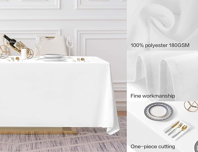 Surmente 5 Pack White Rectangle Tablecloth 90 x 156-inch Rectangular Polyester Table Cloth for Weddings, Banquets, or Restaurants
