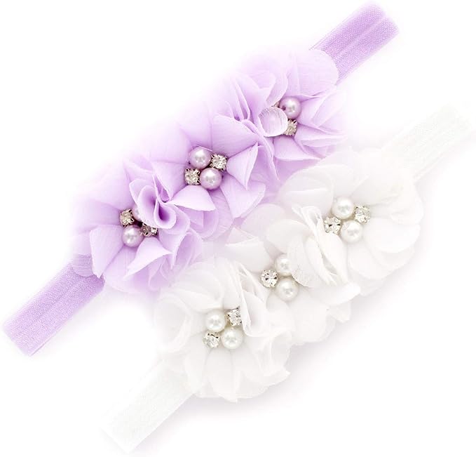 My Lello Flower Headbands Baby - Girls - Toddler Fabric Beaded Stretchy Elastic Pair