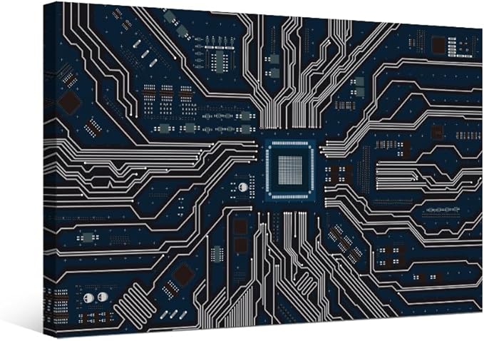 1 Panel Canvas Wall Art Computer Chip Wall Art for Living Room CPU Concept Wall Decorations Electronic PC Abstract Home Decor Modern Artwork for Home Walls Giclee Framed Ready to Hang 16X24 INCH