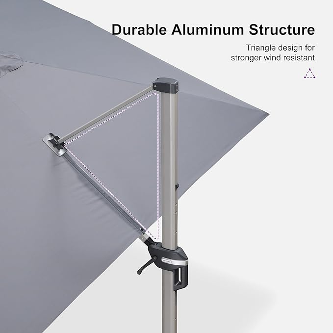 PURPLE LEAF Patio Umbrella with Base Included, 10‘×13’ Outdoor Aluminum Cantilever Umbrella with 360° Rotation, Aluminum Large Offset Umbrella for Outdoor Garden Pool, Light Grey