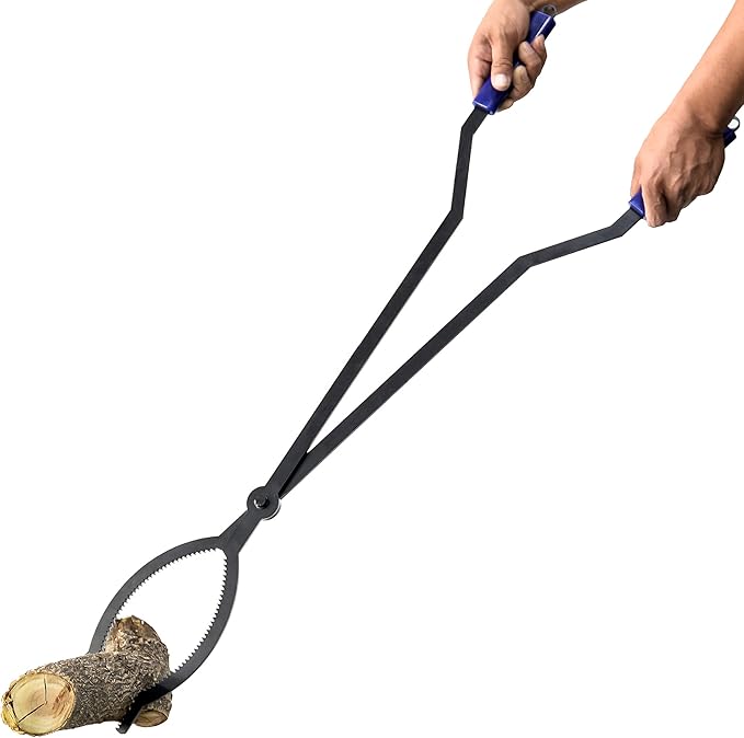 40in Heavy Duty Fire Tongs Firewood Grabber Tool with Scissor Shape Serrated, Log Claw Tongs for Bonfire Campfire Fire Pit Outdoor Indoor Log Grabber Rustproof Safely Moves Firewood