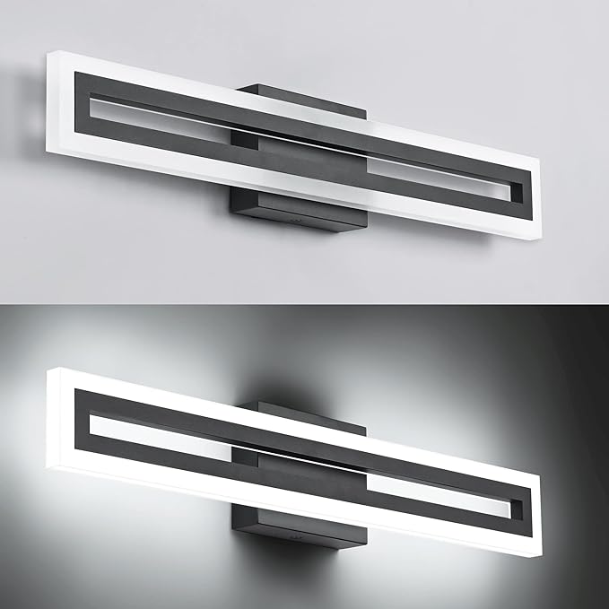 SOLFART 24 Inch Vanity Lights Bathroom Lights Over Mirror Bathroom Light Fixtures Black Led Modern Light Fixture 6000K