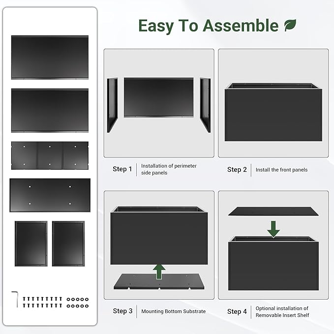 Metal Planter Box 30” x 12” x 16”, Tall Planter Box with Removable Insert Shelf, Black Steel Planter Heavy Duty for Porch, Garden, Patio, Yard