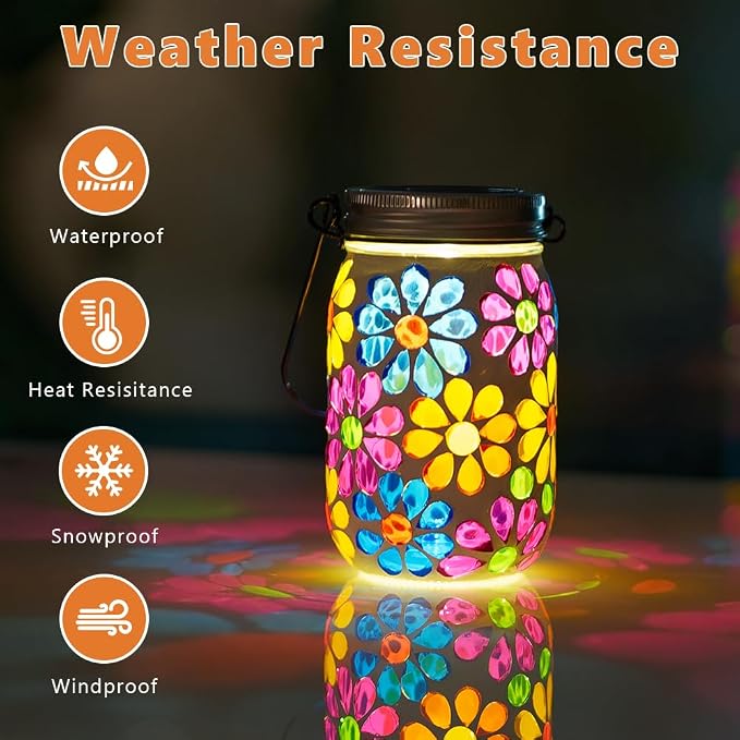 Stargarden 2Pack Mosaic Solar Lantern ,Mosaic Lights ,Outdoor Hanging Jar Lights ,Waterproof Solar Lamps for Tree, Garden, Patio, Yard, Outdoor(Flower)