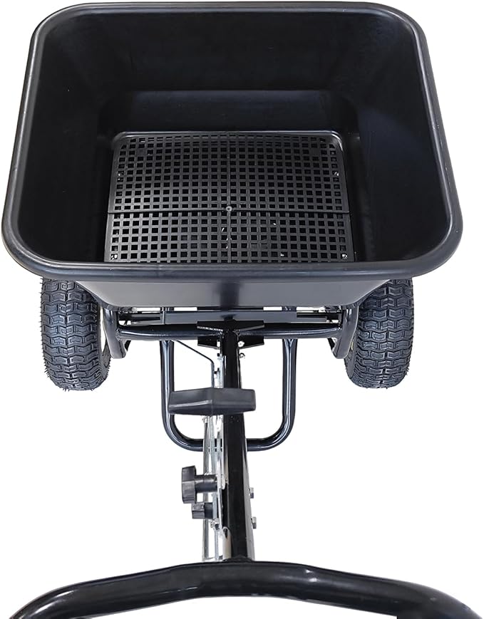Walk-Behind Push Broadcast Spreader - Commercial All Season, 100lb Capacity, 13in All-Terrain Pneumatic Tires, Grate/Cover/Enclosed Gearbox Included, for Seed/Fertilizer/Salt/Snow Melt