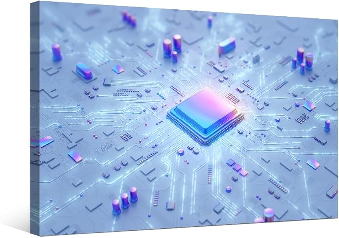 LSIUHWUWI Canvas Wall Art Central Computer Processors CPU Wall Decorations for Living Room Canvas Prints Technology Digital Art Modern Artwork for Bedroom Bathroom Framed Ready to Hang 12x16 INCH