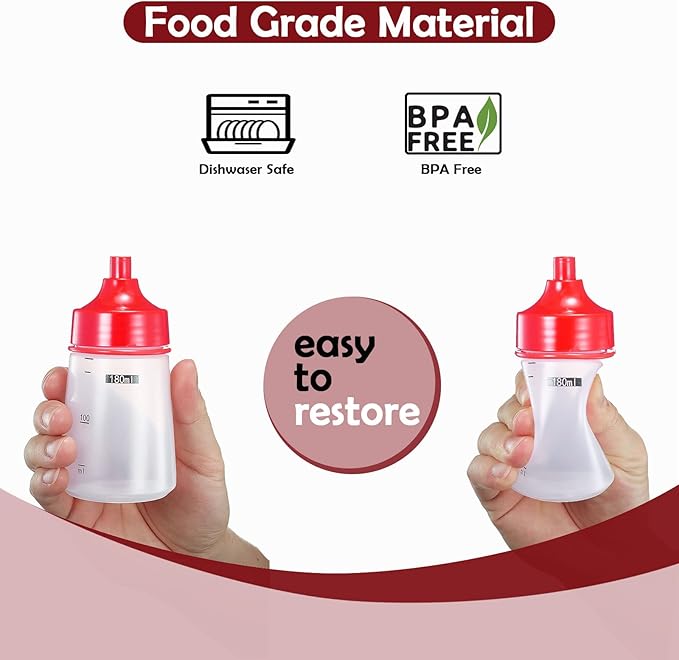 Condiment Squeeze Bottles for Sauces Pancake Batter Plastic - Wide Mouth Kitchen Ketchup Mustard Squirt Bottle Empty Dispenser for Icing Oil Salad Food Liquid for Griddle BBQ(2 PCS, 6 oz.)