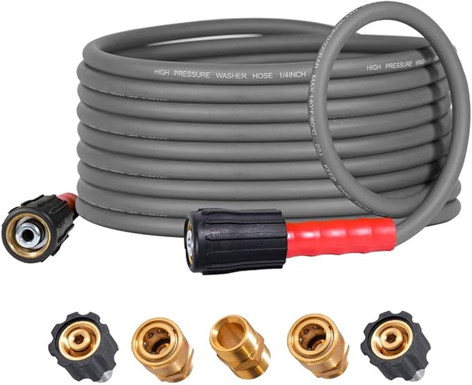 YAMATIC Super Flexible Pressure Washer Hose 25FT for Power Washer Replacement, Kink Resistant Extension With Leak-Free M22 Female & 3/8" Quick Connect Adapters, 1/4" 3200 PSI, Grey