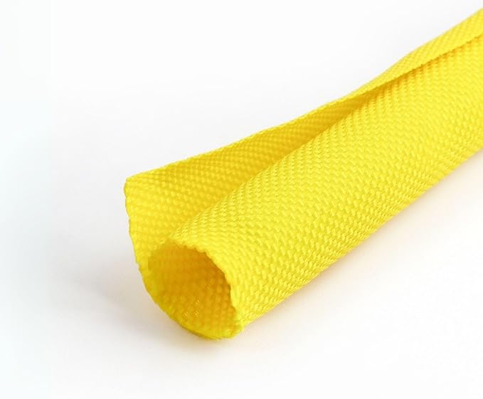 Holed 1/2 inch Split Braided Cable Management Sleeve for USB Cable Power Cord Audio Video Cable, High-Temperature Automotive Harness Wire Loom Cord Protector from Cat Dog Chewing (Yellow, 10FT)