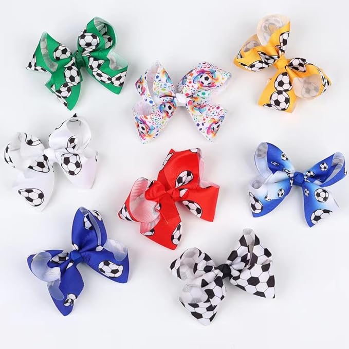 Soccer Hair Accessories, Soccer Hair Bows, Soccer Ball Bow，Soccer Ribbon Bow Hair Clips ，bows Hair Accessories for girls.A (red)