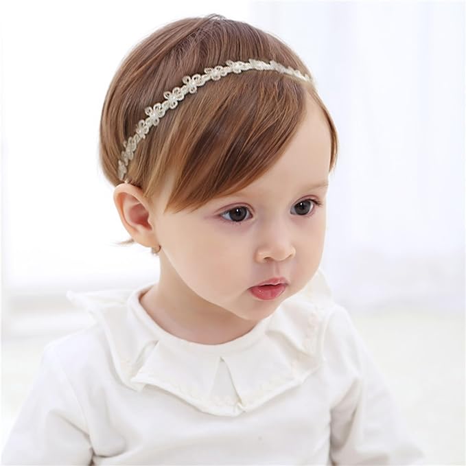 Baby Girl Super Elastic Headband - 1Pcs White Cotton Lace Toddler Hair Band Christening Headband Toddler Elastic Lace Headband Infant Soft Turban Baby Hair Accessories for Newborn Kids Girls Gifts