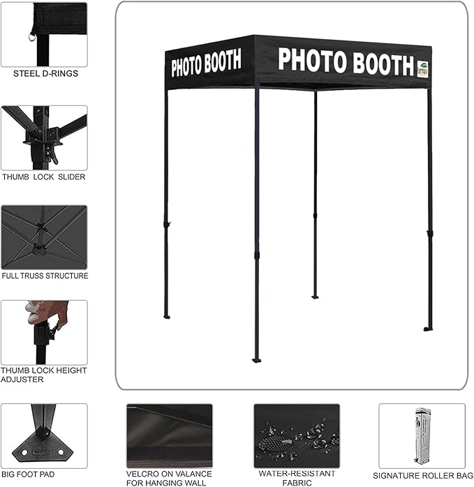 Eurmax USA Printed 5x5 Flat Top Pop Up Canopy Tent Commercial Instant Canopies with Heavy Duty Roller Bag,Bonus 4 Sand Weights Bags (Flat Printed Black)