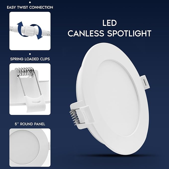 LUXRITE 5 Inch LED Recessed Light, ECO Backlit Mini Panel Spotlight, 5CCT 2700K-5000K, 1200 Lumens, High Output, 13 Watts, Dimmable, IC Rated, Wet Rated, ETL Listed, Energy Star, Round (12 Pack)