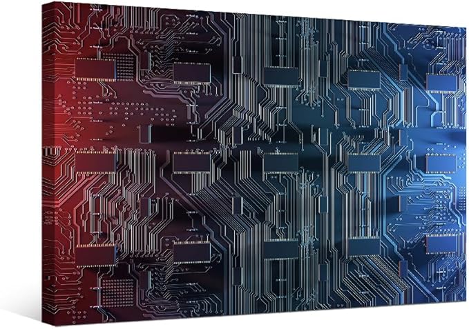 Digital Dynamic Wallpaper Wall Art for Living Room Abstract Computer Motherboard Picture for Bedroom Office Home Decor Wall Decorations Electronic PC Framed Wall Decor 20x28 INCH