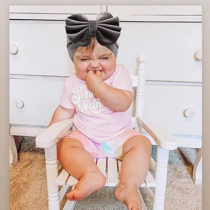 YanJie Leopard Baby Girl Hair Bow Headbands Soft Velvet Baby Bows Newborn Handmade Hair Hairbands Accessories Wide Headwraps for Toddler Kids Infant Photography Prop Gray Black