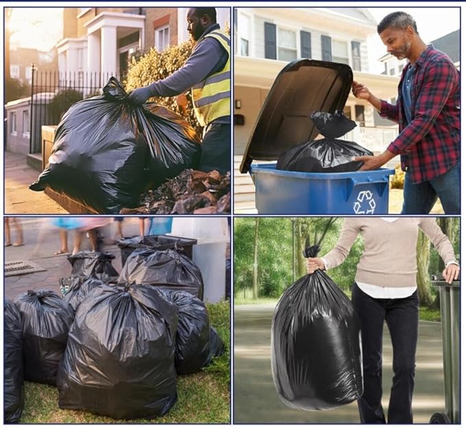 Teivio Large Black Trash Bags 64-65 Gallon 16 Counts Industrial Sturdy Garbage