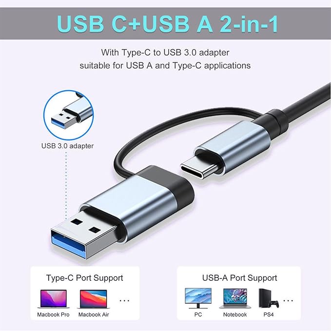 VIENON Aluminum USB C & USB Hub 7-in-1 with USB 3.0, USB-C Ports for PC/Laptops/MacBook Pro/Air/iMac/iPad and More Devices