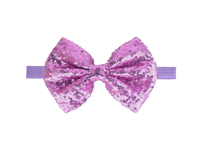 Baby Girl's Lovely Sequins Bowknot Headband Toddler Hairband for Photography Travel Party Festivals (Light Purple, One Size)