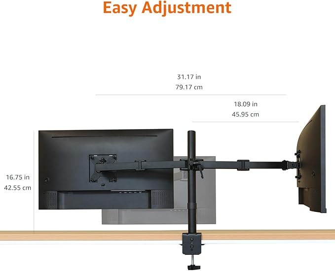 Amazon Basics Adjustable Dual Computer Monitor Arm Mount, Holds up to 32" Monitors, Black