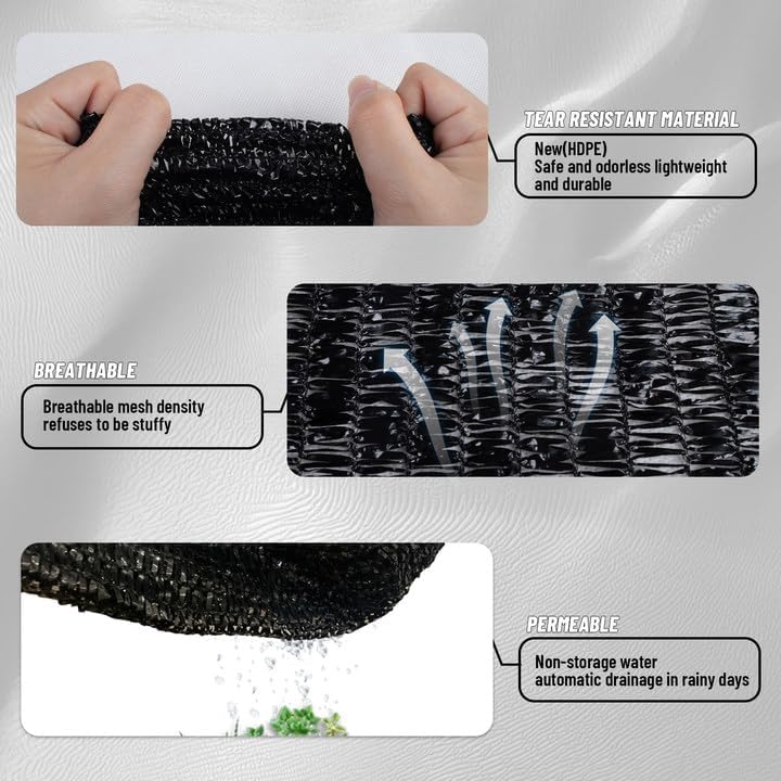 Cool Area Sun Shade Cloth with Grommets for Garden, 70% 13x16.5ft, Black