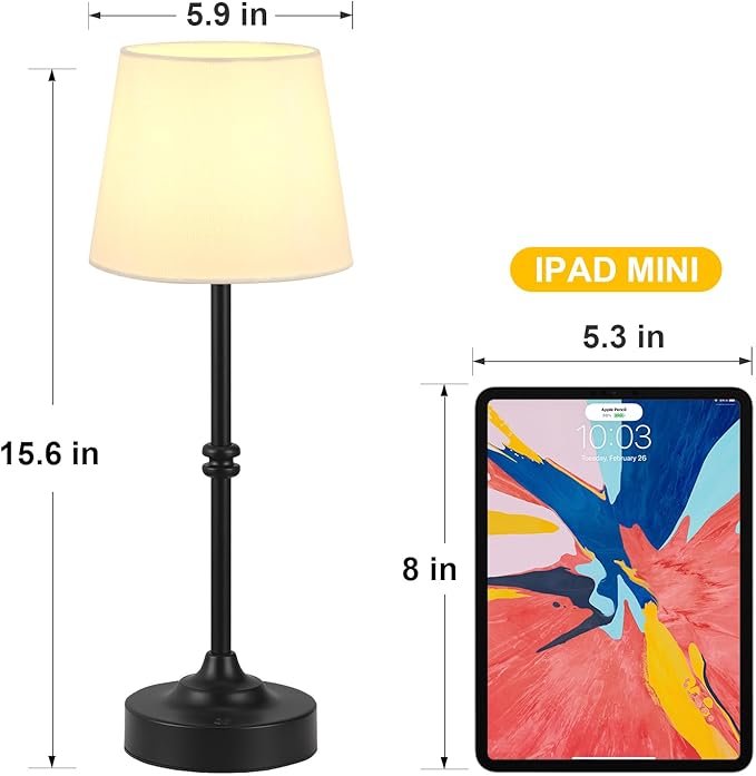 Kakanuo Rechargeable Cordless Table Lamp Black - 1 Pack 4000mAh Battery Operated Lamp, 3000K Warm Light, Touch Control Stepless Dimming, for Bedside, Dining Table, Home Decor