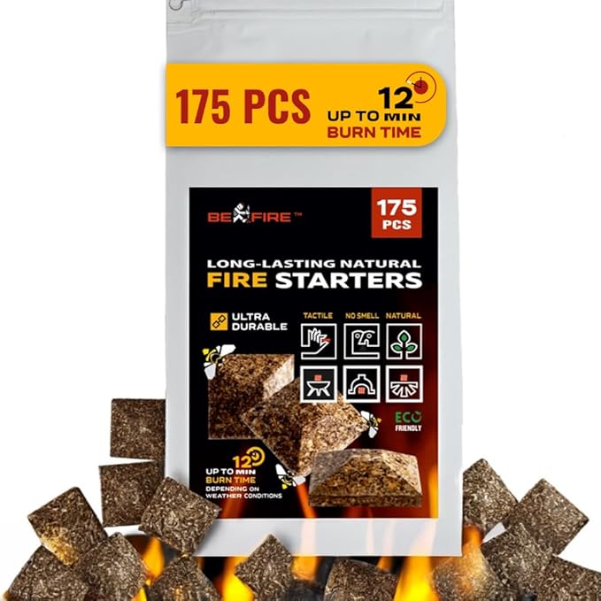 Fire Starter • 175 pcs Natural Fire Starters up to 12 Min Burn Time Firestarters for Indoor Fireplace, Campfires & Camping, Wood Stove, Grill