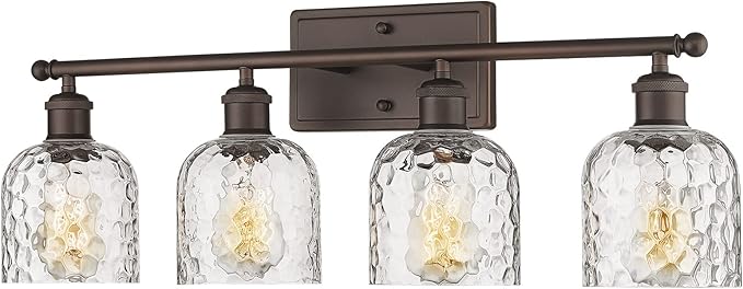 zeyu 4 Light Fixtures for Bathroom Above Mirror, Vintage Vanity Lighting Fixtures, Oil Rubbed Bronze Finish with Clear Hammered Glass, ZJF63B-4W ORB
