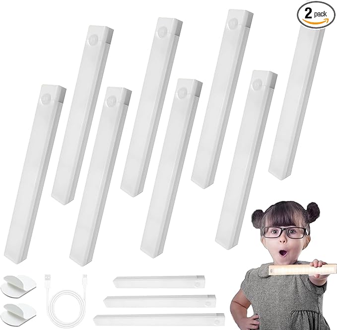 2025 Upgraded Punch-Free Smart Sensor Magnetic Rechargeable LED Lights, Rechargeable Motion Sensor Light, Wireless Motion Sensor Indoor Lights, Stick On Lights for Kitchen/Stairs (6PC-Warm, 11.8in)