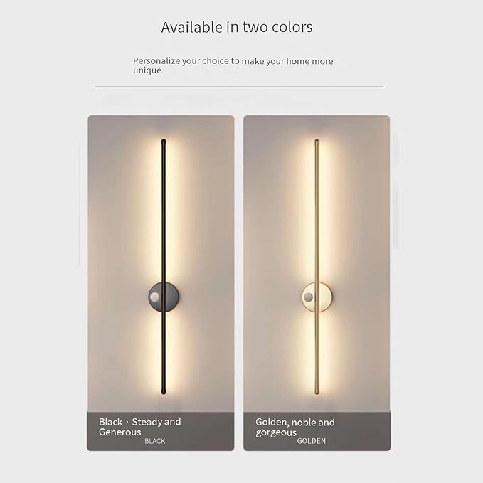 LED Long Strip Wall Lights with Motion Sensor Lamp 3000K/4000K/6000K Lighting Modern Simple Aluminum Mounted Indoor Bedside Decoration Light Living Room(Gold Warm Light,100cm)