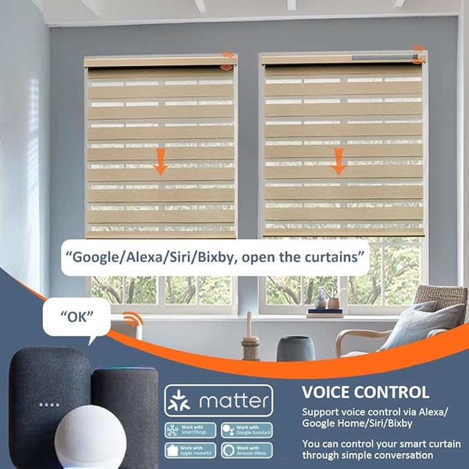 Matter Over WiFi Smart Roller Shade Motor, Φ45mm AC 120V Electric Blind Motor, Works with HomeKit, Alexa, Google Home, SmartThings (50N.m Torque for Φ55mm （2-1/8") Octagonal Tube