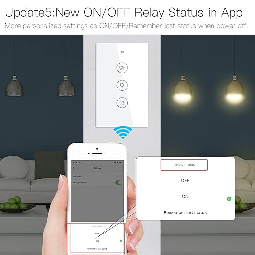 MOES WiFi RF Smart Light Dimmer Switch, Smart Life/Tuya APP Relay Status Backlight Switch Off RF Remote Control Voice Compatible with Alexa Google Assistants, White Touch