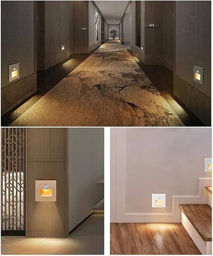 4Pcs Motion Sensor Stair Lights 3W Recessed LED Step Light 3000K Indoor Stair Step Wall Lamp Staircase Bedroom Decoration 4Pcs Black