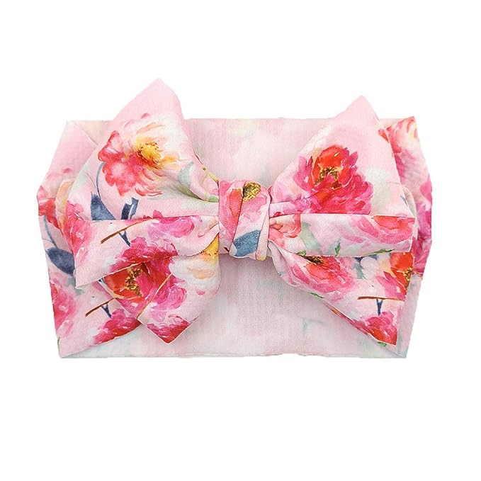 KIDOCHEESE Big Bows Hairbands, 10 Pack - Soft Nylon Hairband with Large Bows for Baby Girls, Newborn Infant Toddlers Kids, Ideal for Securing Hair - Perfect