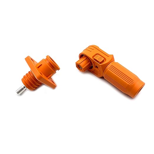 150A Battery Energy Storage Connector, 35mm² High Current Connectors IP67 Waterproof Stud Wiring Power Adapter Quick Plug Terminal Right Angle Plug and Socket （1500V Orange)