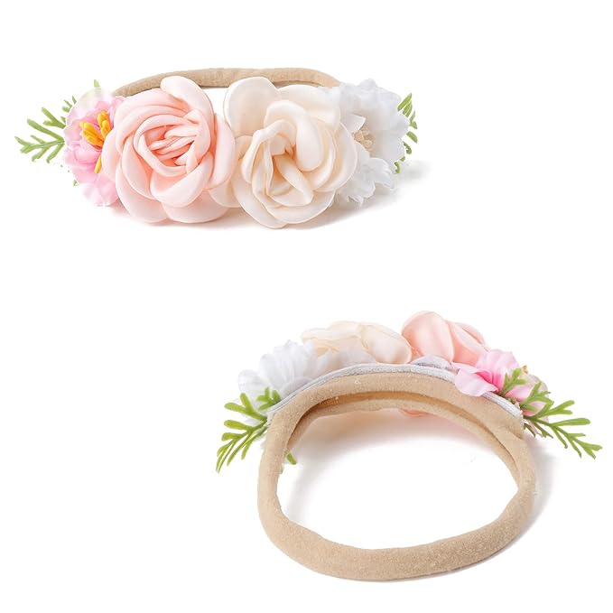 Baby Girl Flower Headband 6 PCS Elastic Hairbands Handmade Nylon Bows Headbands Chic Floral Hair Accessories Kids Gifts for Newborn Infant Toddlers