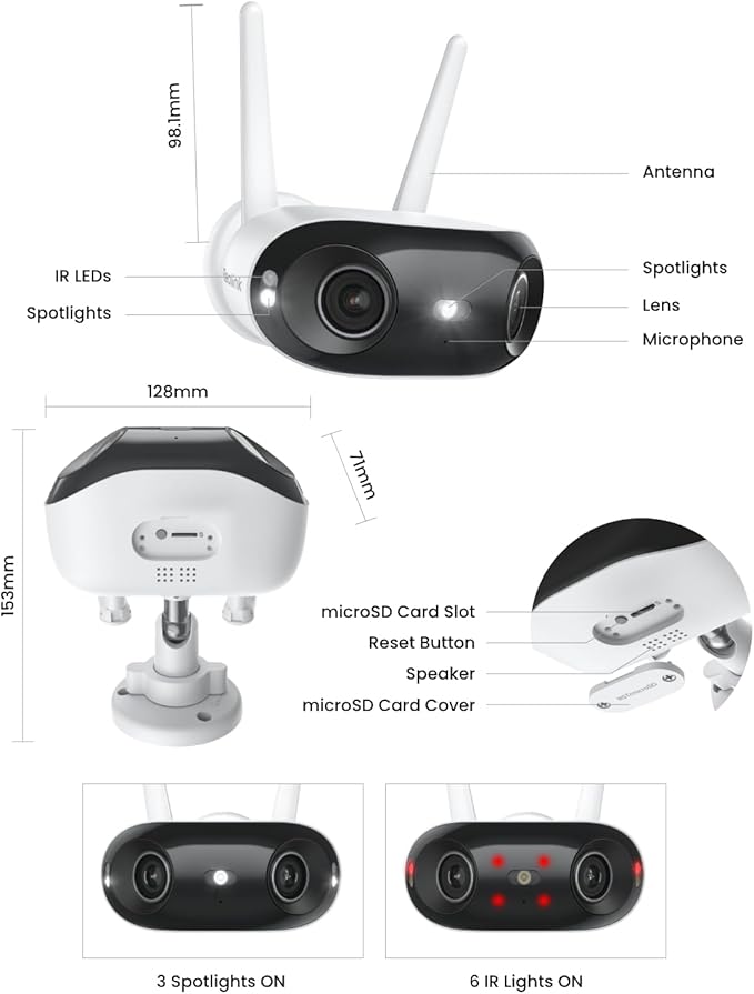 REOLINK 4K 8MP 180° Panoramic Security Camera with Dual-Lens, 2.4/5GHz Dual-Band Wi-Fi 6, Motion Track, Up to 512GB microSD Card Storage, Plug-in Power, Color Night Vision, Elite WiFi