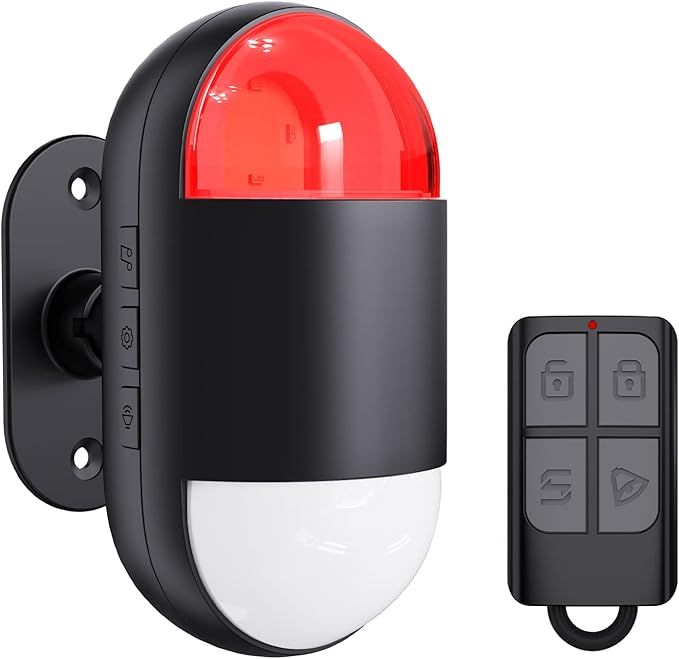 Motion Sensor Alarm Indoor: Wireless Motion Detector Alarm with Siren & Strobe (125dB, 328ft Remote Control, Battery Operated), Portable Door Chime Bell Alert Burglar for Shop Home Garage Shed Car