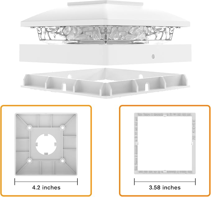 Solar Post Cap Lights Outdoor 6pack, White Waterproof Solar Powered Deck Fence Post Lights Fit 4x4 Wood/Vinyl Posts, Bright Warm White Solar Post Lights Decorate Deck, Patio, Porch, Fence