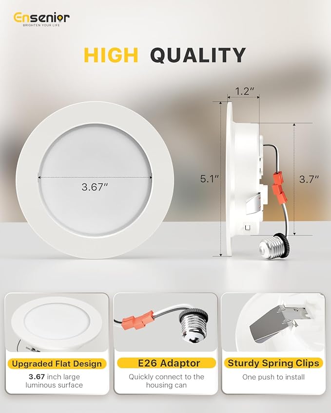 Ensenior 4 Pack 4 Inch 5CCT LED Can Lights with Night Light, Retrofit Led Recessed Lighting, Dimmable, 7W 120V, 700LM, IC Rated - FCC