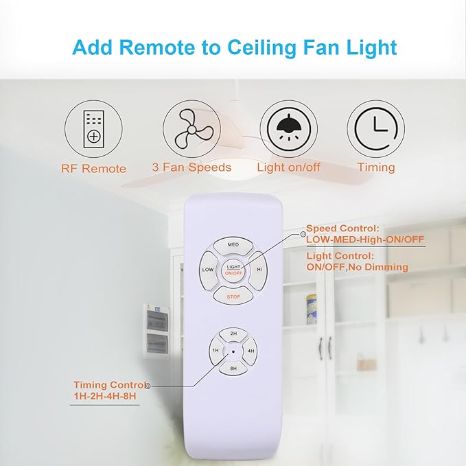 LPHUMEX 2 Pack Universal Ceiling Fan Remote Control Kits, Small Size Receiver Fan Speed, Light and Timing Remote for Harbor Breeze/Westinghouse/Honeywell/Other Ceiling Fan lamp