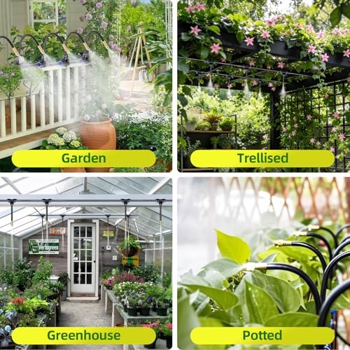 60FT Drip Irrigation Kit, 19 360° Copper Nozzles, Garden Watering System