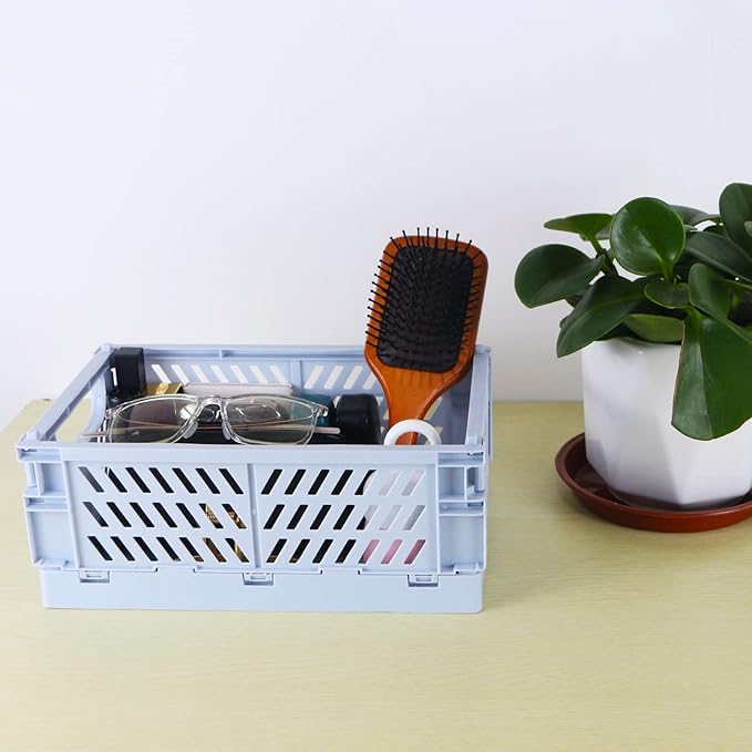 Tixill 2-Pack Mini Foldable Plastic Baskets for Organizing and Storage, Collapsible Storage Crate for Home Kitchen Bedroom Bathroom Office (9.8x6.5x3.8, Blue)