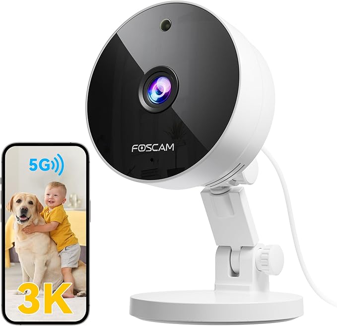 FOSCAM 3K 5MP Security Camera Indoor, 2.4g & 5g WiFi Magnetic Mini Dog/Cat/Pet/Baby Camera, Smart Motion Detection, 20X Zoom, 2-Way Audio, Night Vision, Home Monitor Compatible with Alexa & Google