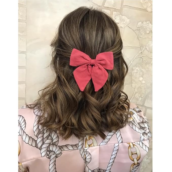 4 PCS Sailor Bow Hair Clips for Kids Girls Women Linen cotton Hair Bow Alligator Clips Baby Toddler Girl Mom Hair Accessories (Navy/Wine)
