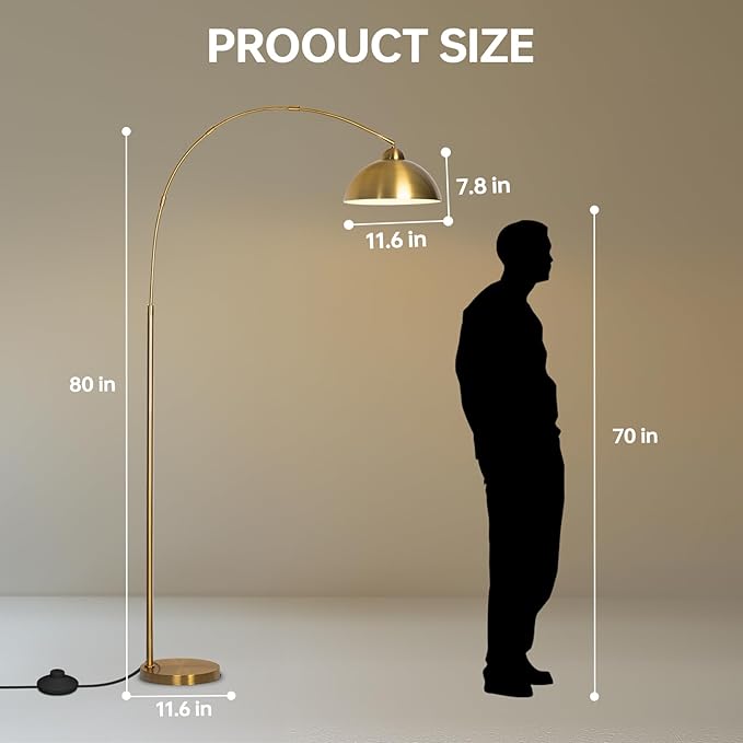 Floor Lamp with 3 Light Modes Adjustable– Modern Arc Standing Tall Lamp Dimmable Brightness, Perfect for Living Room, Bedroom, and Office, Gold