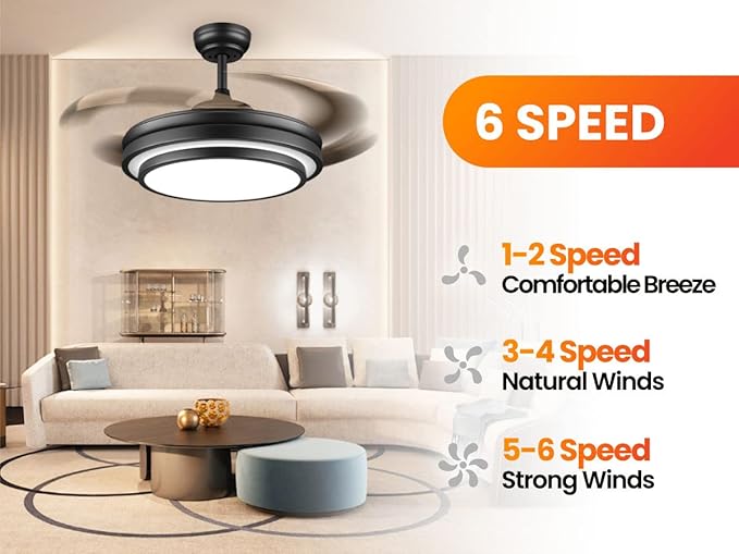 LIGHTIMES 36 Inche Modern Black Ceiling Fan